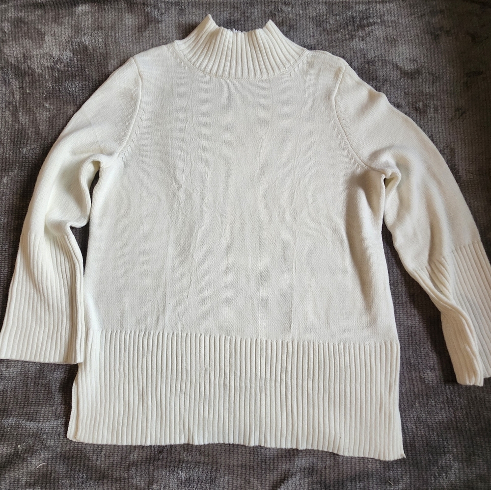 Anrabess Long Sleeve Faux Turtle Neck Sweater,  Ivory, NWT Flare Sleeves, SZ MED